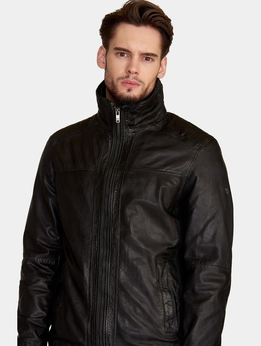 Saki Jonas Jacket Classic Parka Zwart Lerenjas