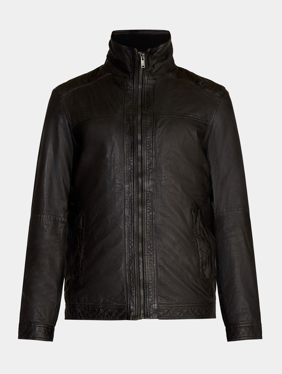 Saki Jonas Jacket Classic Parka Zwart Lerenjas