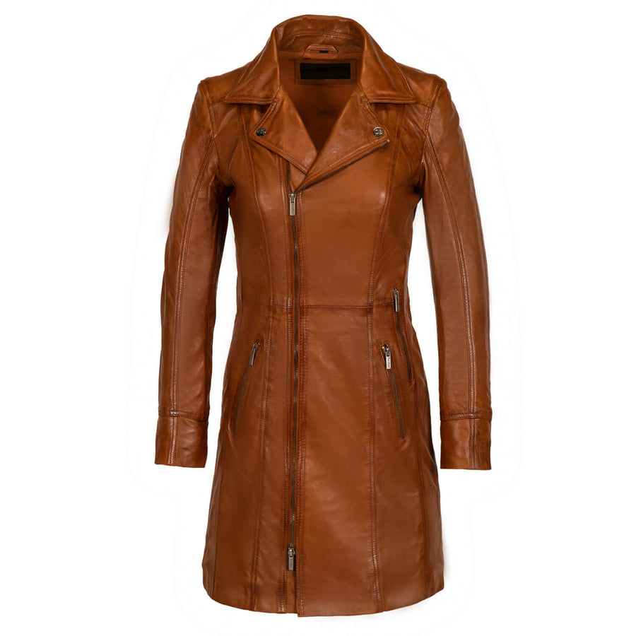 Carlo Sacchi Ladycoat Cognac Lange Lerenjas