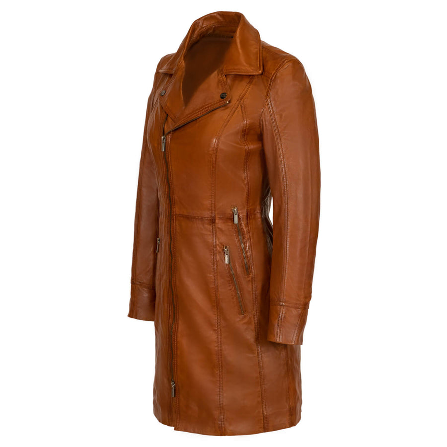 Carlo Sacchi Ladycoat Cognac Lange Lerenjas