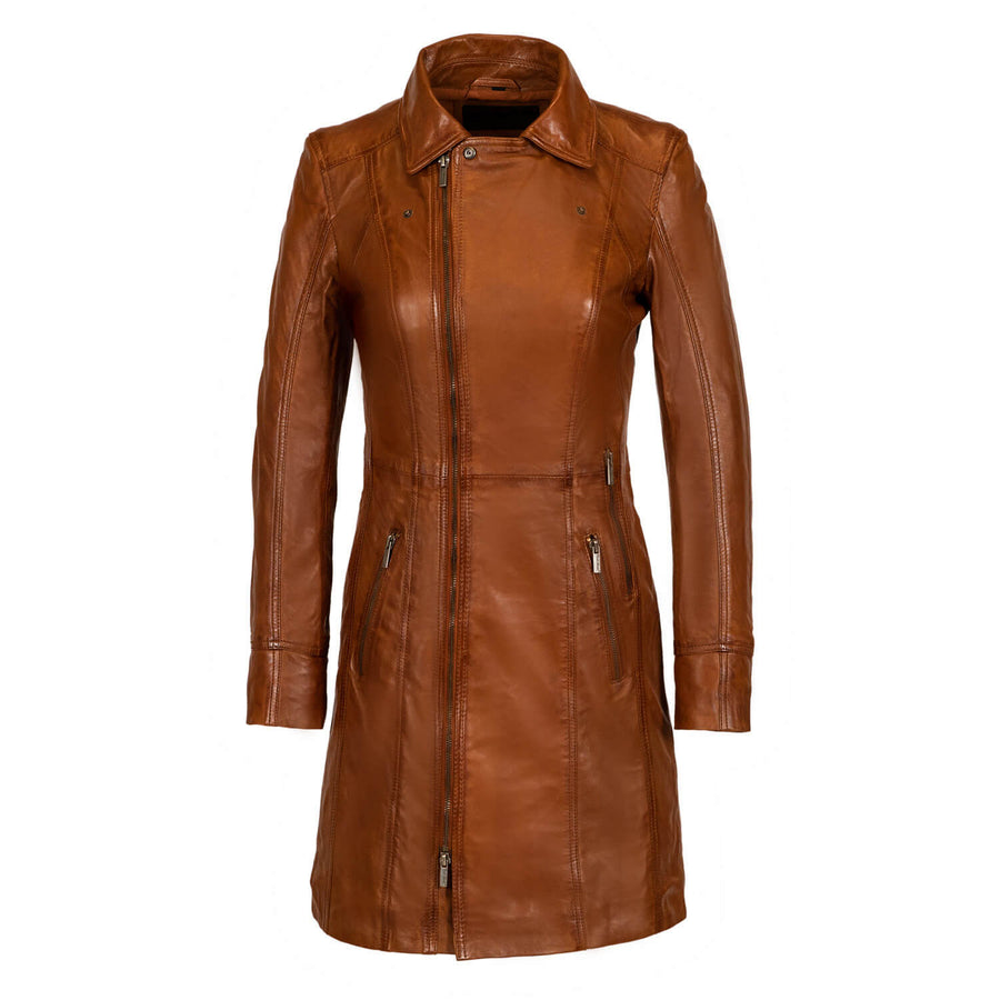 Carlo Sacchi Ladycoat Cognac Lange Lerenjas