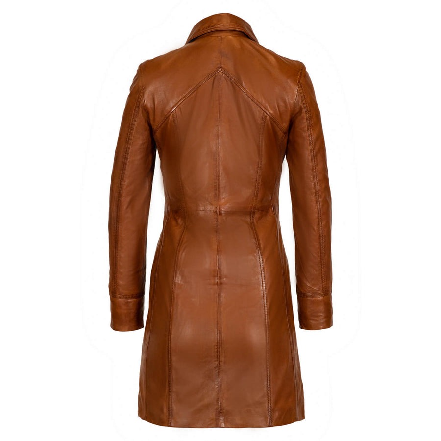 Carlo Sacchi Ladycoat Cognac Lange Lerenjas