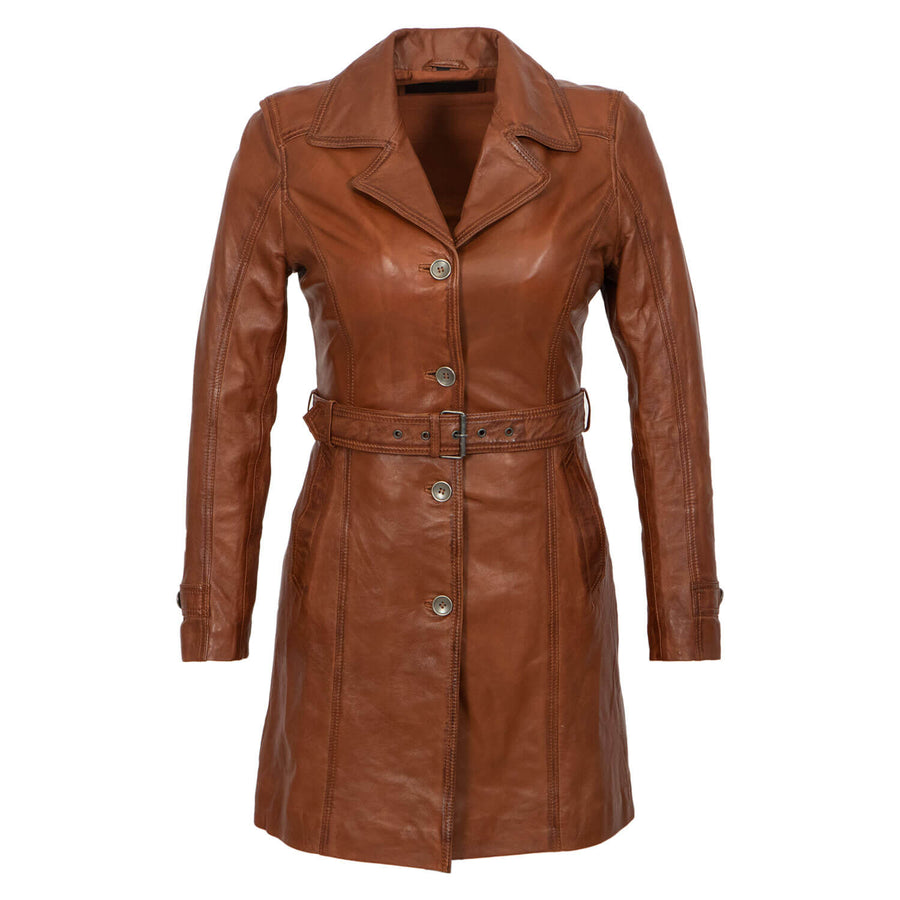 Carlo Sacchi Trenchcoat Cognac Lange Lerenjas