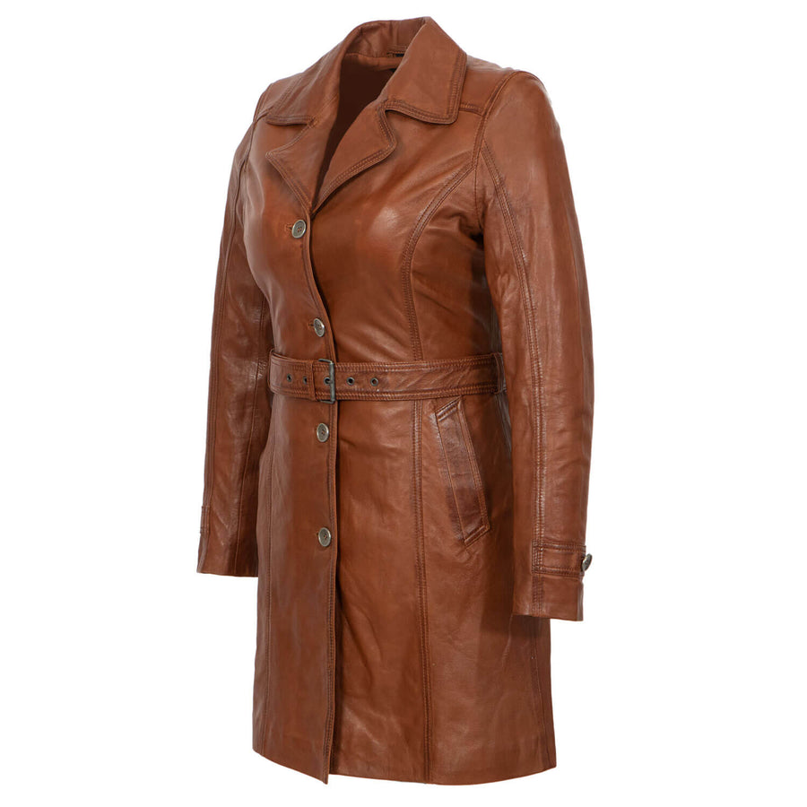 Carlo Sacchi Trenchcoat Cognac Lange Lerenjas