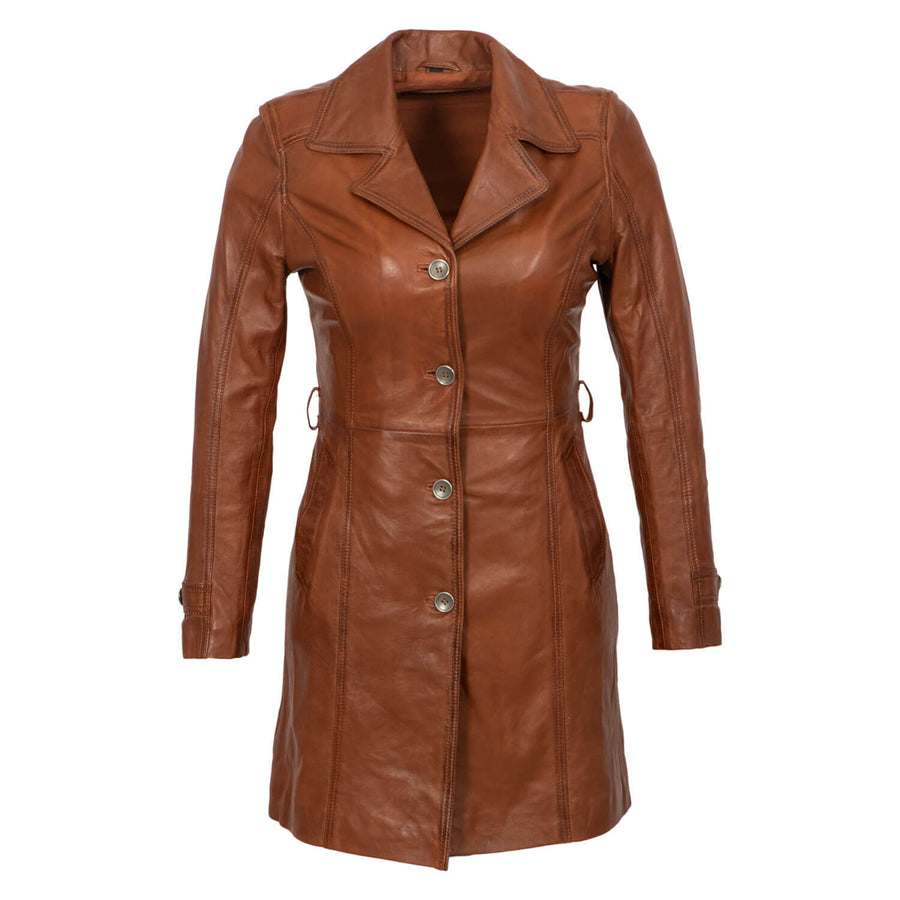 Carlo Sacchi Trenchcoat Cognac Lange Lerenjas