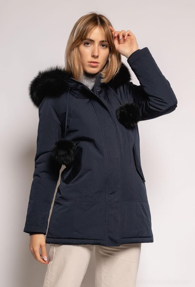 Attentif Parka met Zwarte Bontkraag Blauw