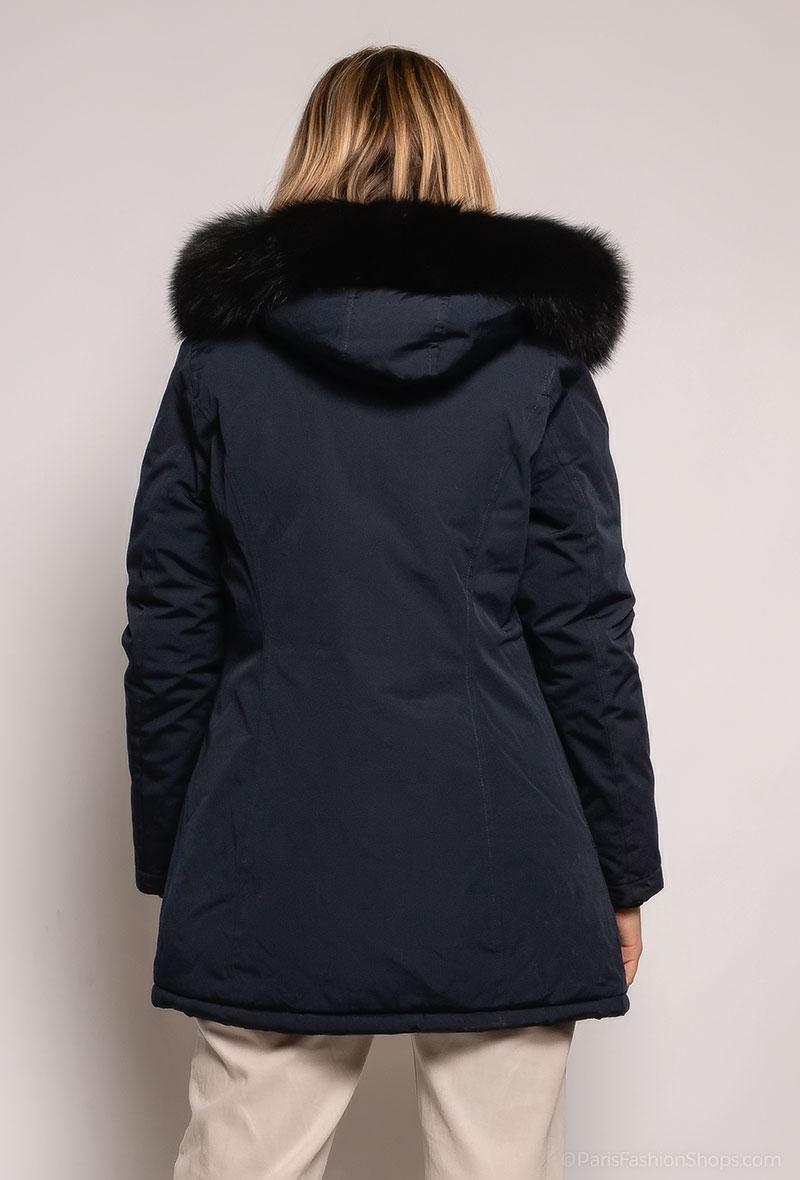 Attentif Parka met Zwarte Bontkraag Blauw