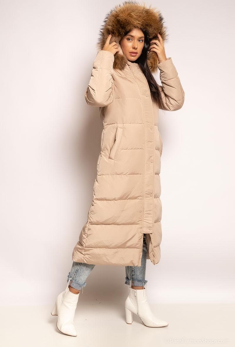 Attentif Langejas Winterjas met Bontkraag Beige