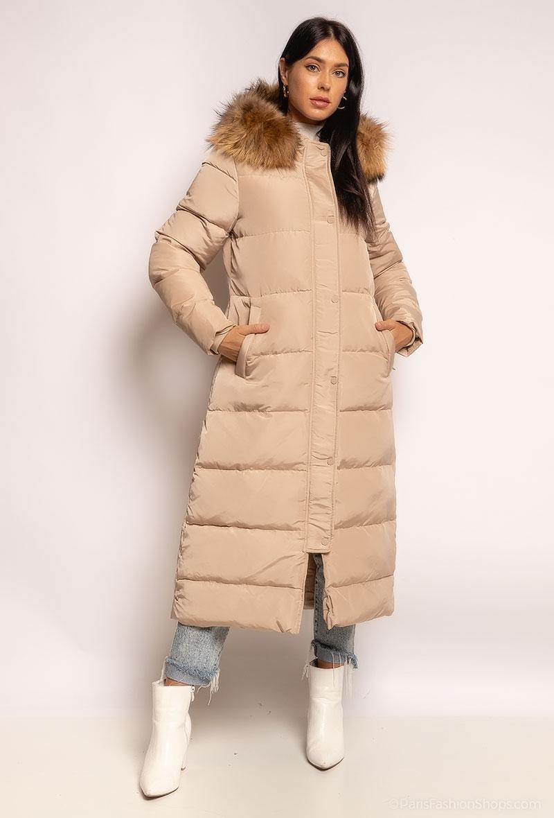 Attentif Langejas Winterjas met Bontkraag Beige